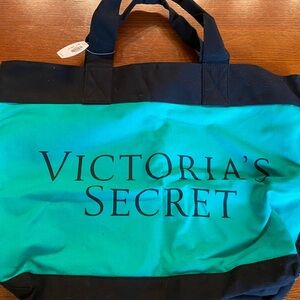 Victoria's Secret Teal and Black Canvas Tote